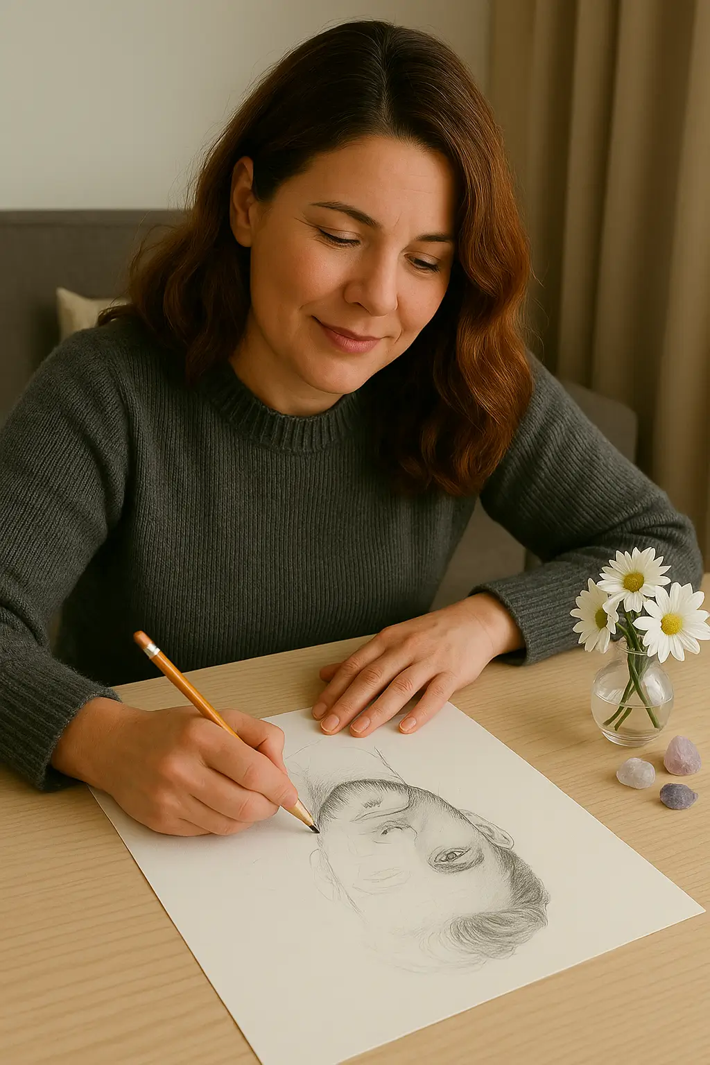 Lisa beim Zeichnen einer Seelenverwandten-Zeichnung